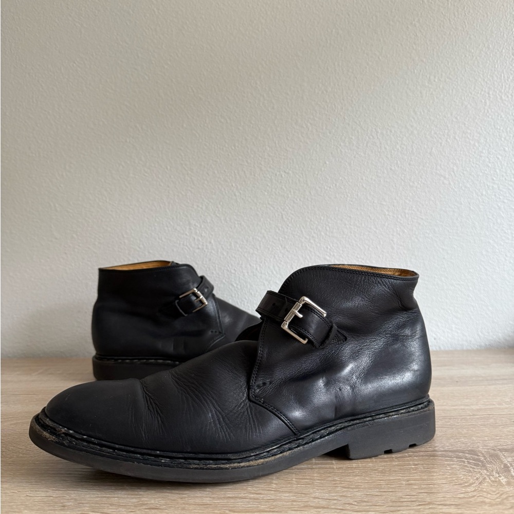 Mens Heschung Manioc Black Leather Buckle Ankle Boots Mens‎ Sz 9.5